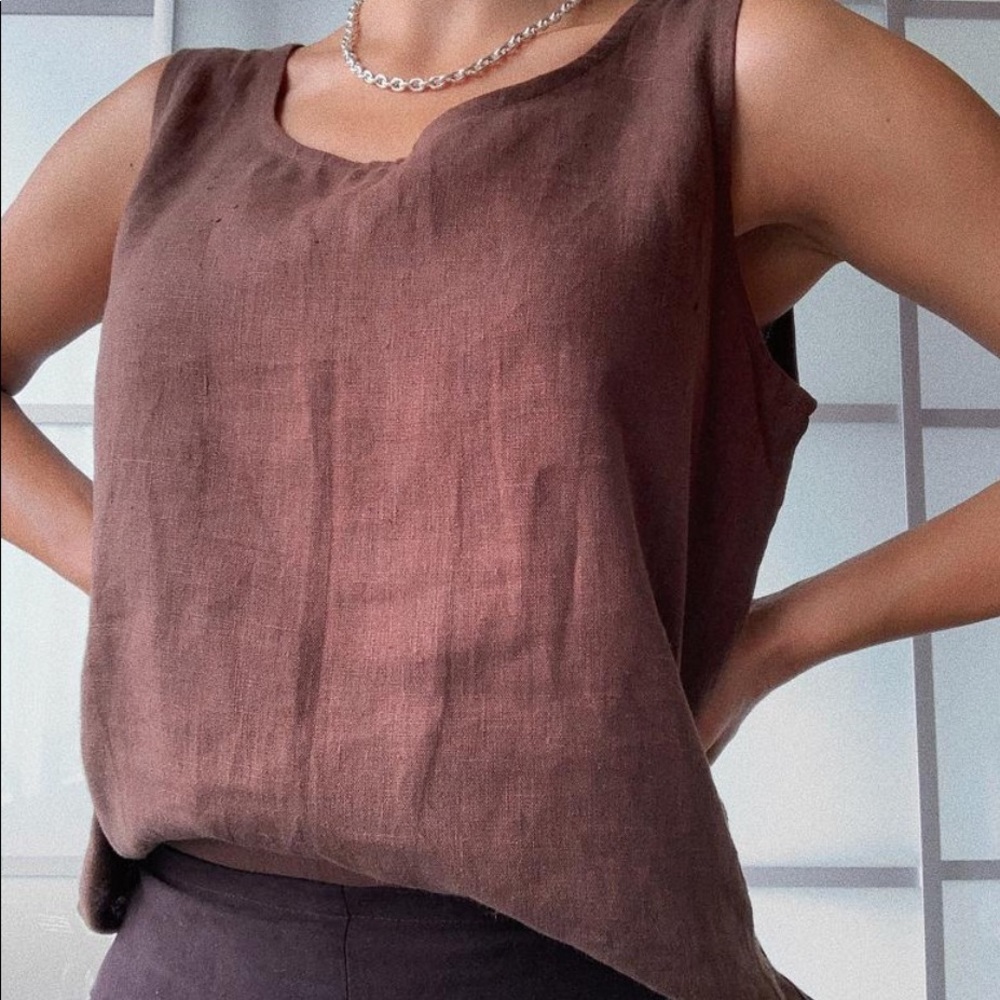 Vintage chocolate brown linen tank